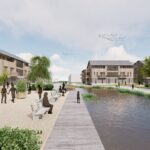 Visualisatie van het studie project bij TU Delft genaamd Wetland Housing Service.
