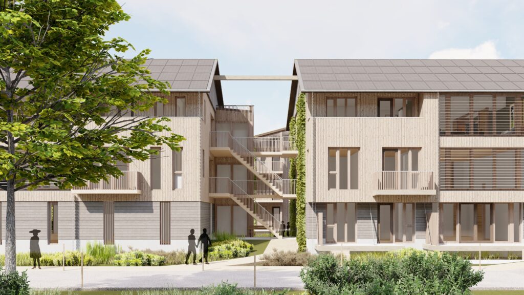 Visualisatie van het studie project bij TU Delft genaamd Wetland Housing Service.